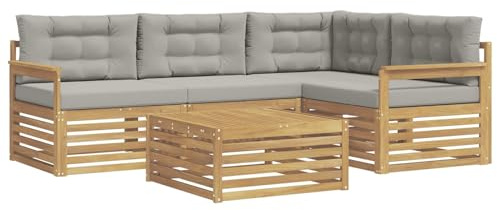 vidaXL Outdoor-Sofagarnitur 6 pcs Weiß und Hellgrau Polyester, Patio Loungeset, modernes Sofa für draußen, wetterbeständiger Gartenspaß, Bequeme Terrassenmöbel