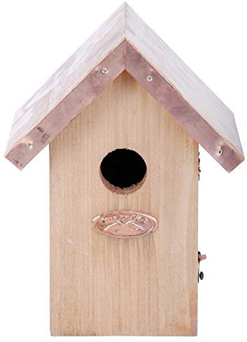 Esschert Design Nistkasten, Vogelhaus Zaunkönig in braun mit Kupferdach, ca. 14 cm x 11 cm x 20 cm