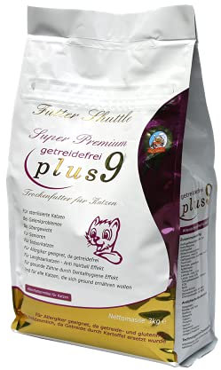Futter-Shuttle - Getreidefreies Katzenfutter Trockenfutter Plus9 - im 3kg Sack - mit viel Fleisch zubereitet