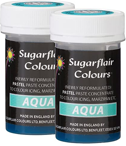 Sugarflair Aqua Pastel Food Colouring Paste, Highly Concentrated for Use with Sugar Pastes, Buttercream, Royal Icing or Cake Mix, Subtle Colour Dye - 25g (Pack of 2)