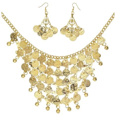 W WIDMANN MILANO Party Fashion 24372 - Ohrringe und Kette mit Goldmünzen, Gold, Schmuck, Accessoire, Mottoparty, Karneval