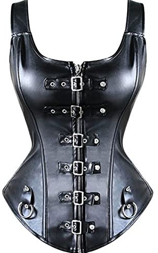 KUOSE Damen Vollbrust Lackleder Korsett Corsagentop Bustier Korsage Shirt, Schwarz, EUR(44-46)4XL