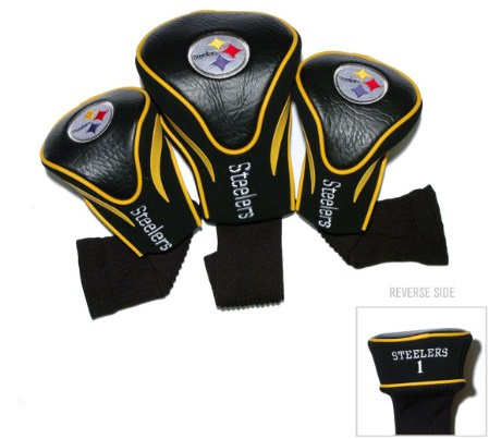Team Golf NFL Pittsburgh Steelers Contour Golf Club Headcovers (3 Count) Numbered 1, 3, & X, Fits Oversized Drivers, Utility, Rescue & Fairway Clubs, Velour lined for Extra Club Protection