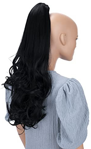 CAISHA 60cm Haarteil Ponytail Zopf Pferdeschwanz Haarverlängerung Voluminös Leicht Gewellt Schwarz H48