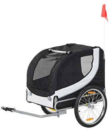 HOMCOM Remorque Velo pour Chien Animaux avec Drapeau et 8 reflecteurs Blanc et Noir