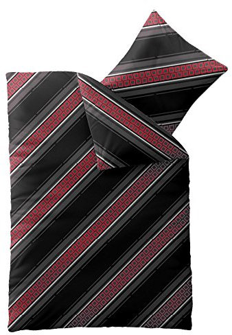 aqua-textil Concept Bettwäsche 155 x 220 cm Mikrofaser Bettbezug Mirena Streifen Schwarz Rot Grau