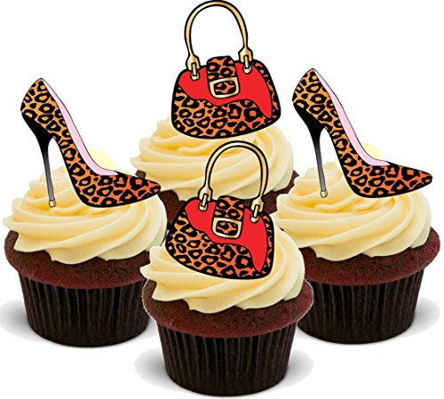 New Leopard Print Handbag Shoe Mix - Fun Novelty Birthday Premium Stand UP Edible Wafer Card Cake Toppers Decoration