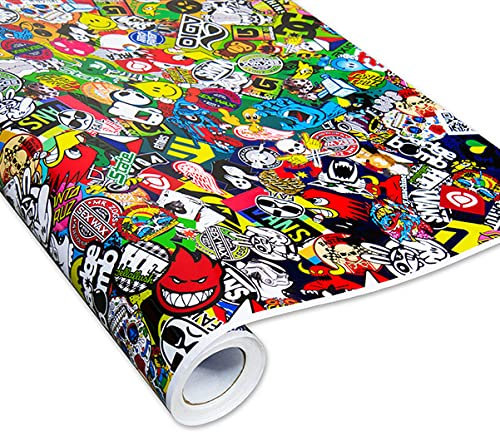 Auto-Dress® Stickerbomb Auto-Folie mit Luftkanal-Technik für 3D Car-Wrapping | Mit Marken & Logos, JDM Kfz Aufkleber (30x150cm, Design: Skate, Farbe: Bunt, Finish: Glanz)