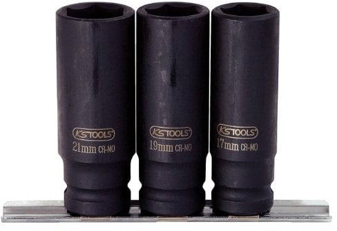 KS Tools 515.0103 1/2 Juego de llaves de vaso de impacto hexagonal, largas, 3 pzs