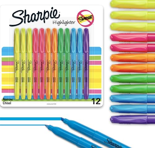 Sharpie Accent Pocket-Style Highlighters, 12 Colored Highlighters