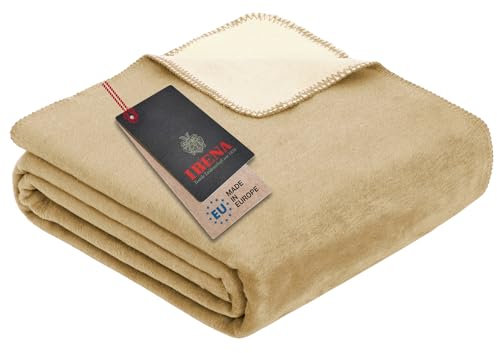 Ibena Dublin Kuscheldecke 220x240 cm – XXL Decke Creme wollweiß, Kuscheldecke aus Baumwollmischung angenehm warm und kuschelig, hervorragende Qualität