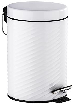WENKO Kosmetik Treteimer Spiro Weiß - Kosmetikeimer, Mülleimer Fassungsvermögen: 3 l, Stahl, 17 x 26 x 22 cm, Weiß, 26 x 22 x 17 cm