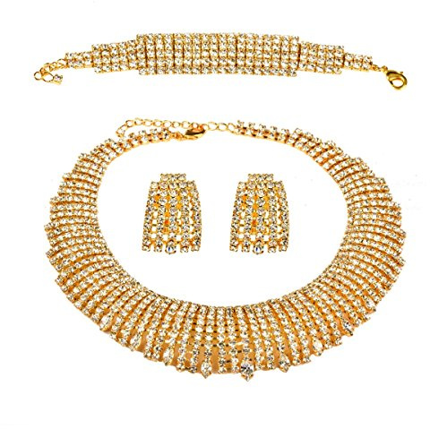 Schmuck-Set Damen Collier-Set Halskette Ohrringe Clips Armband vergoldet Glamour