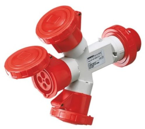 Moltiplicatore Mobile 3 Uscite IP67 1 Spina 16A 3 Prese 3P+T 400V Rosso
