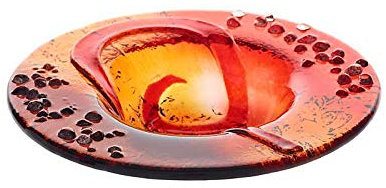 CRISTALICA Kerzenhalter Kerzenteller Schälchen rund Deko Fusing Glas rot 16cm Handmade