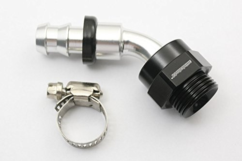 Autobahn88 Raccordo a pressione per tubo flessibile in alluminio anodizzato per radiatore dell'olio con porta M22x1,5 - Girevole a 45 gradi, AN8 (argento/nero), con fascetta stringitubo