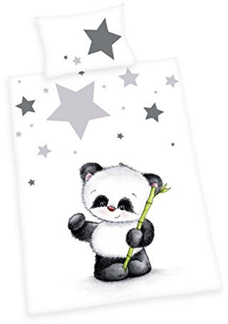 Herding BABY BEST Bettwäsche-Set, Panda, Kopfkissenbezug 40 x 60 cm mit Hoteleinschlag, Bettbezug 100 x 135cm, Mit praktischem Knopfverschluss, 100% Baumwolle/ Flanell