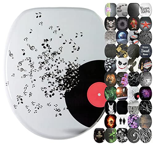 Sanilo Sedile WC con chiusura ammortizzata, grande scelta di copriwater neri da legno robusto e di alta qualità (Play Music)