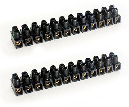 12 Way 10A Black Terminal Twin Block - Connector Choc Strip - Wire Power Cable Joiner Coupler Flex – Earth Block - Loops