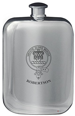 I LUV LTD 6oz Rounded Pocket Hip Flask in Polished Pewter for Robertson Scottish Family Name Crest