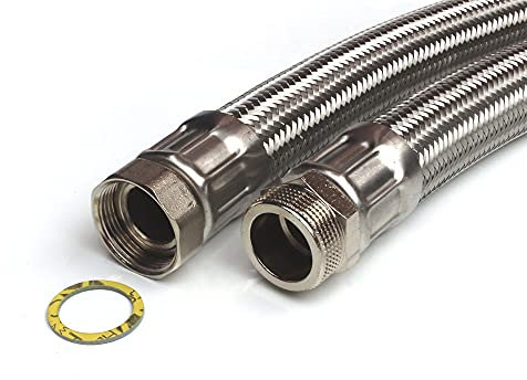 H2O-Flex Panzerschlauch DN32 für Trinkwasser, 1 1/4ÜM x 1 1/4AG, Silber, 10 bar, 1.05 kg, Made in Germany