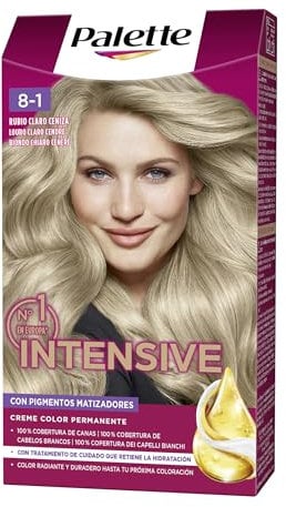 Schwarzkopf Palette Intensive Creme Color, Tono 8.1 cabello Rubio Claro Ceniza, Coloración Permanente de Cuidado con Aceite de Marula, Óptima cobertura de canas, Color duradero hasta 8 semanas