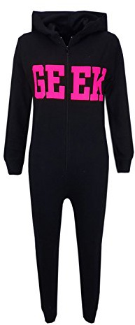 A2Z 4 Kids Girls Boys GEEK Hooded Onesie Jumpsuit Children Hooded - Geek Onesie Black Neon Pink 7-8