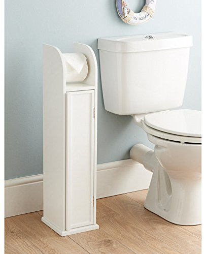 HK:White Standing Simple Easy Solution Toilet Roll Holder Bathroom Storage Cabinet