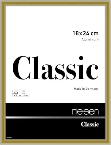 nielsen Bilderrahmen, 18 x 24 cm, Aluminium, Gold glanz, Fotorahmen zum Auftstellen und Aufhängen im Hoch- & Querformat, Echtglas, Classic