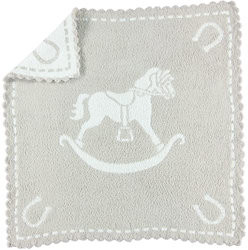 Barefoot Dreams CozyChic Baby-Decke mit gewelltem Rand, Stein und Schaukelpferd, Stein und Weiß, 76,2 x 81,3 cm, CozyChic gewellte Decke
