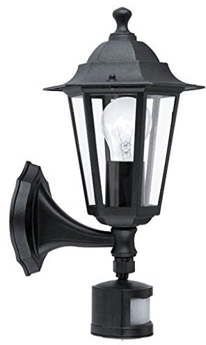 EGLO Außen-Wandlampe Laterna 4, 1 flammige Außenleuchte inkl. Bewegungsmelder, Sensor-Wandleuchte aus Aluguss und Glas, Farbe: Schwarz, Fassung: E27, IP44