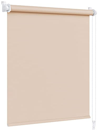 Victoria M. Klemmfix Verdunkelungsrollo ohne Bohren Rollo Seitenzugrollo Verdunkelung für Fenster und Türen, 105 x 150 cm, Beige