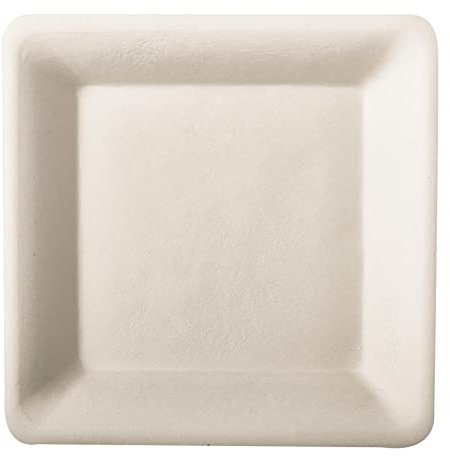 PAPSTAR 50 Teller, Zuckerrohr pure eckig 15,5 cm x 15,5 cm weiss Bio Einwegteller
