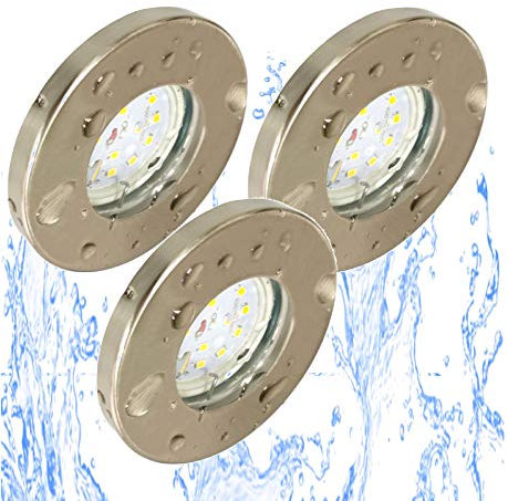 Trango 3er Set 6729IP-032GUSD IP44 LED Einbaustrahler aus Edelstahl gebürstet Rund inkl. 3x 5 Watt 3-Stufen dimmbar GU10 LED Leuchtmittel für Bad Dusche Einbauspots