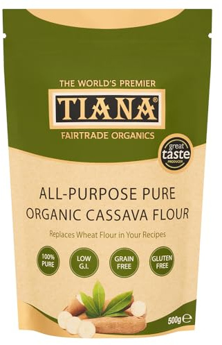 Organic Cassava Flour 500g – 100% Pure Gluten-Free & Grain-Free Flour – 1:1 Wheat Flour Substitute for Baking & Cooking – Vegan, Paleo & Allergen-Free – Fairtrade – TIANA