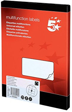 5 Star Office Etiketten für Laser- und Tintendrucker 8 pro Blatt 105x71mm (800 Etiketten)