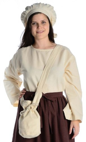 HEMAD Umhänge -Tasche Klein - Baumwolle/Leinenlook Mittelalter Kleidung, Beige, Einheitsgröße