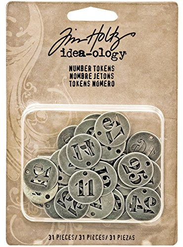 Tim Holtz Idea-ology Metal Number Tokens 31/Pack, 3/4 Inch Each, Antique Nickel (TH93244)