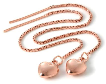 Rose Gold Dipped Sterling Silver Puffed Heart Pull Through Earrings