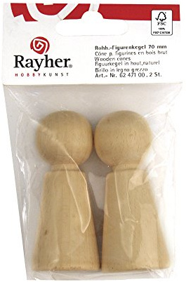 Rayher Figurenkegel Rohholz, FSC zertifiziert, Btl. 2 Stück, 70 mm, Holzkegel, Holzfiguren zum Bemalen, Krippenfiguren mini Holz, Spielfiguren Holz, 6247100