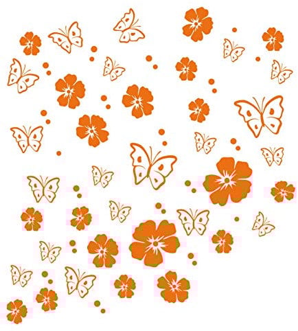 kleb-drauf | 19 Blüten, 19 Schmetterlinge und 42 Punkte | Orange - matt | Wandtattoo Wandaufkleber Wandsticker Aufkleber Sticker | Wohnzimmer Schlafzimmer Kinderzimmer Küche Bad | Deko Wände Glas Fenster Tür Fliese