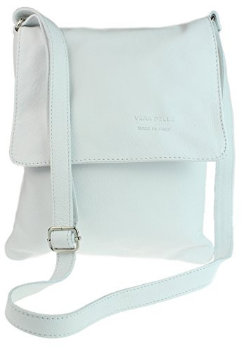 Girly Handbags Womens Genuine Soft Leather Italian Cross Body Messenger Bag Vera Plelle Shoulder Bag Flap Zipper - White