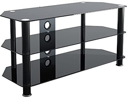 King TV-Mobel Fernsehtisch fur Flachbildschirm/LCD/LED/Plasma 20 - 47 Zoll Schwarz Glas mit Schwarz Stand (inkl. Kabelfuhrung) 100cm