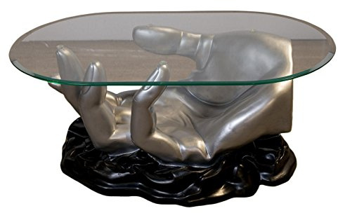Antikes Wohndesign Ovaler Couchtisch Wohnzimmertisch Glastisch Modell Hand Silber Schwarz