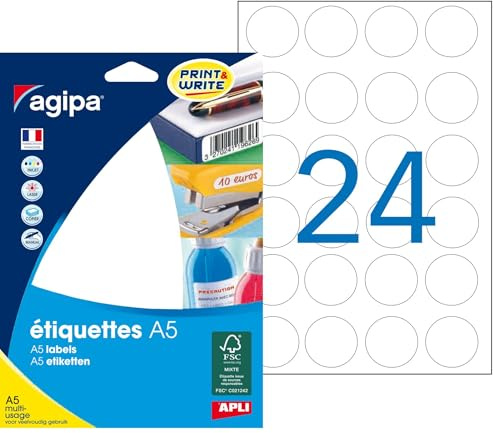 agipa 101354 Universal-Etiketten, Durchmesser: 30 mm, rund, weiß