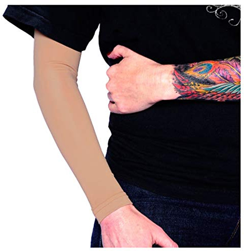 Tat2X Tattoo Cover Up Sleeve - Full Arm Sleeves Cover Tattoos at Work - Keep Tattoos Looking Fresh - Breathable Stay-Dry Fabric - Blocks 97% of UV Rays - Made in USA - Suntan - MediuMLarge - 1 Sleeve
