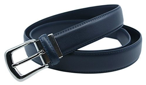 YEHMAN Cintura classica 3 cm in pelle bovina regolabile fibbia argento con ardiglione 120 cm, Blu marino, 120 cm