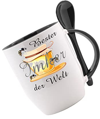 Crealuxe Löffeltasse ' Bester Imker der Welt' bedruckt, Kaffeetasse mit Motiv, Bürotasse