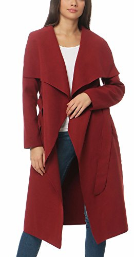 malito Damen Mantel lang mit Wasserfall-Schnitt | Trenchcoat mit Gürtel | weicher Dufflecoat | Parka - Jacke 3040