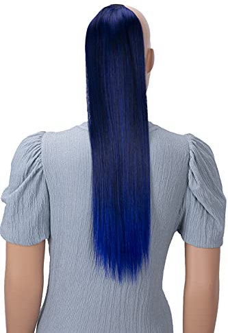CAISHA 60cm Zopf mit 2 Bändern Pferdeschwanz Langhaar Extensions Haarverlängerung Haarteil Glatt Schwarz Blau Mix HCB2